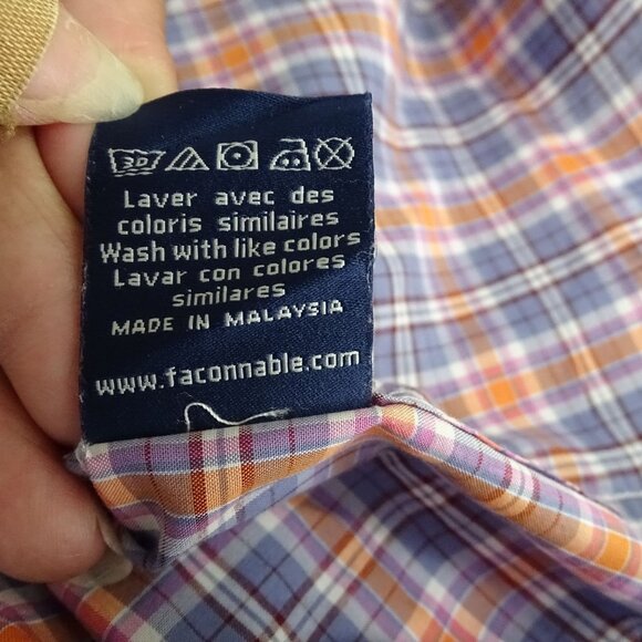 Faconnable Club Long Sleeve Blue Orange Plaid Button Down Shirt Men Size L - Picture 8 of 11